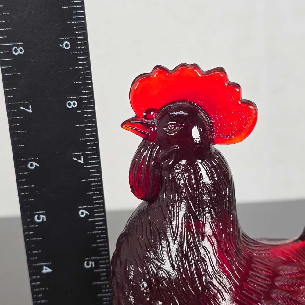 Vintage Ruby Red Slag Glass Rooster Candy Dish Pedestal Covered Compote 2pc - Picture 10 of 14